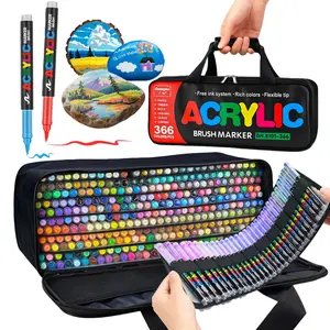 366 Colors Acrylic Paint Markers with Automatic Ink Control System, Soft Brush Tip Acrylic Markers for Paper, Rock, Wood, Canvas, Glass and Ceramic Art Supplies, Paint Pens & Paint Markers with Bag