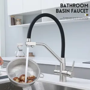 304 Stainless Steel Kitchen Water Purifier Tap, Three-In-One Direct Drinking Faucet, Vegetable Basin Cold Hot Water Tap