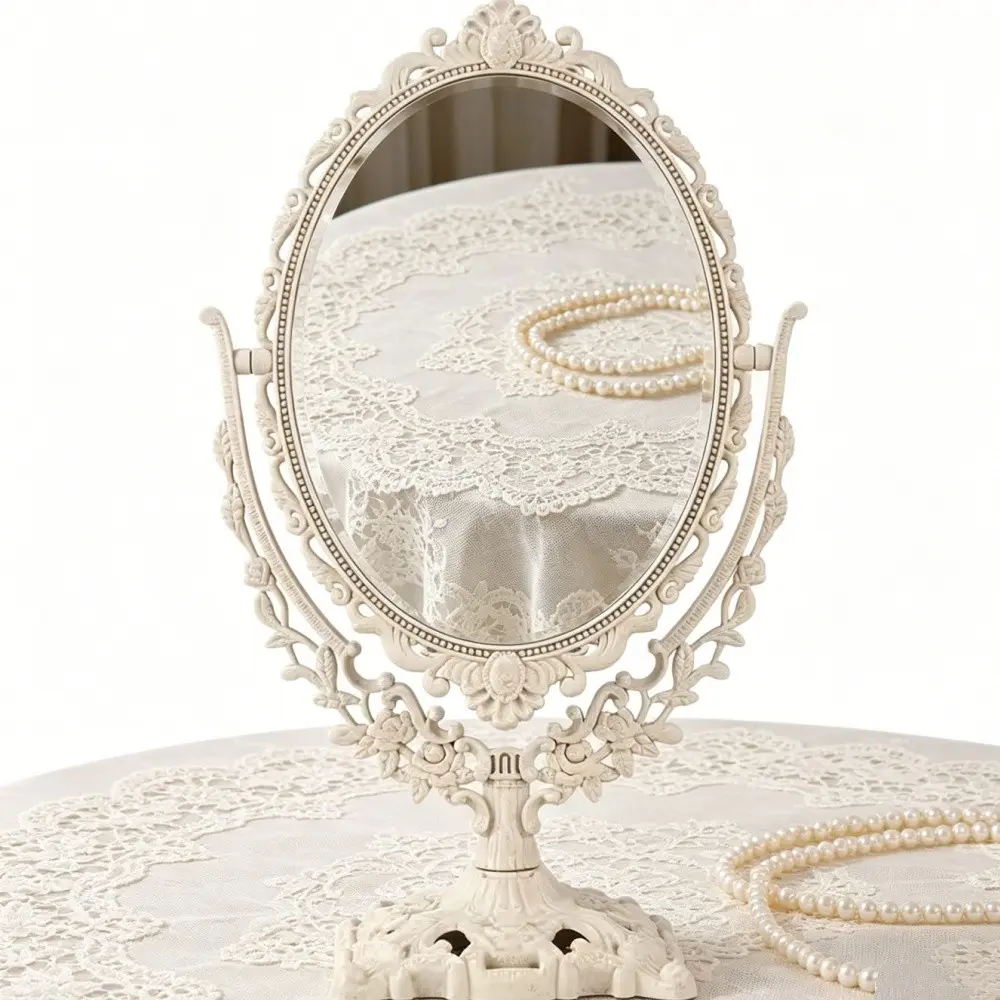 Vintage European Double Sided Rotary Makeup Mirror - Adjustable frame, high definition glass surface, floral design, portable tabletop vanity mirror for tabletop and dresser