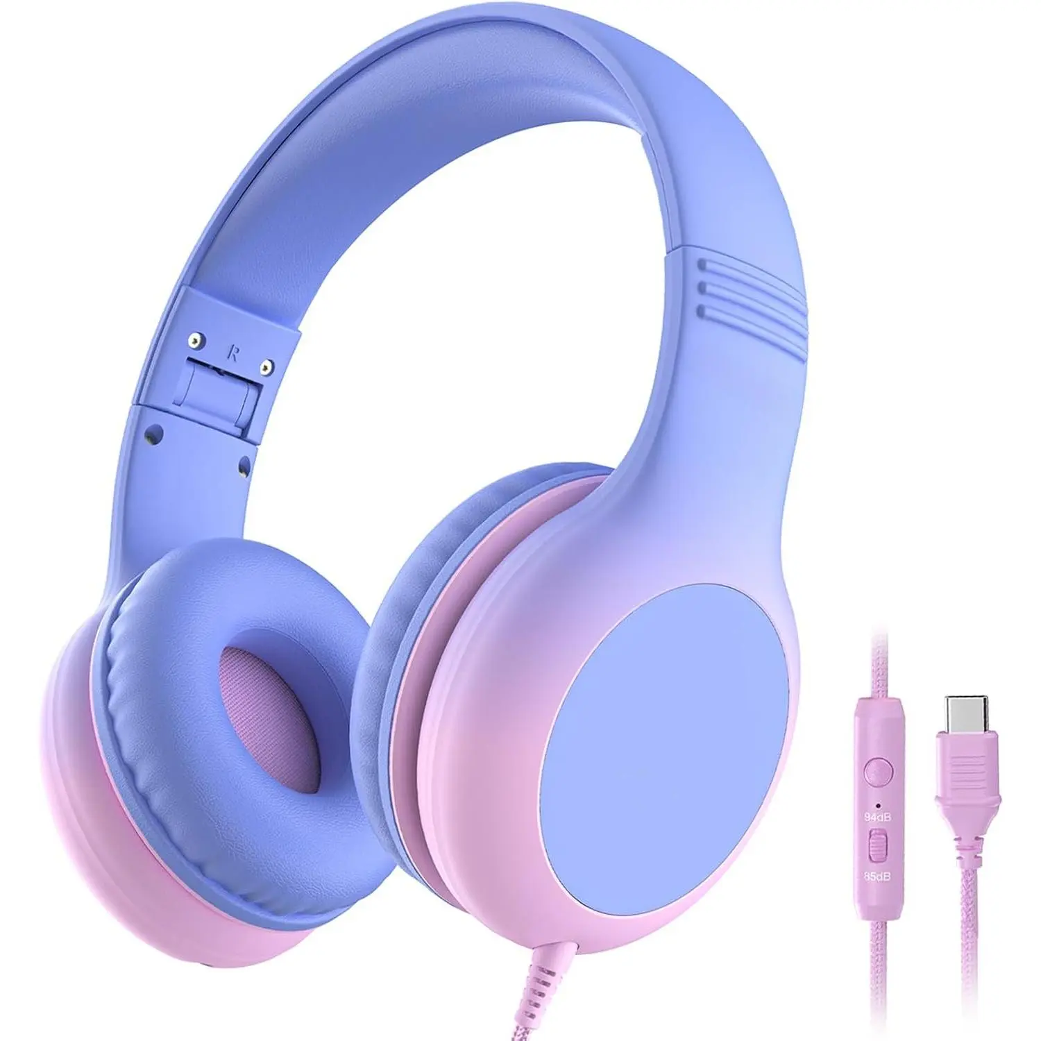 USB Type C  Headphones, Wired Headphones for  with Microphone, 85/94dB Volume Limit, Stereo Sound, Foldable Over-Ear USB-C Headphones for School/Travel/Tablet/iPad,