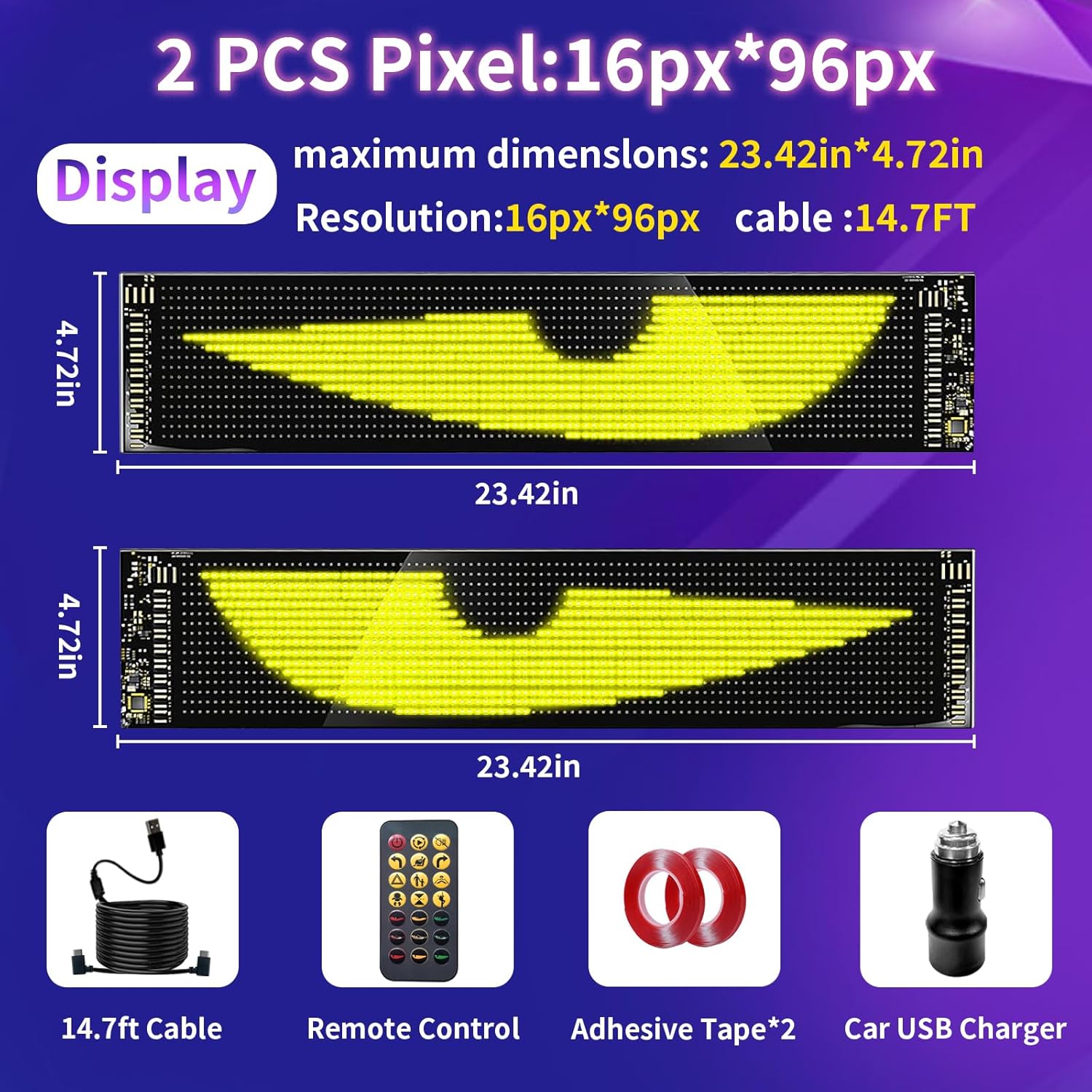 2 count Synchronized Devil Led Eyes Light for  Windshield, 23.4"x4.7" Programmable ojos led para carro Sign, Full Color Electra Eyes for , DIY Led Matrix Panel,  App & Remote Control