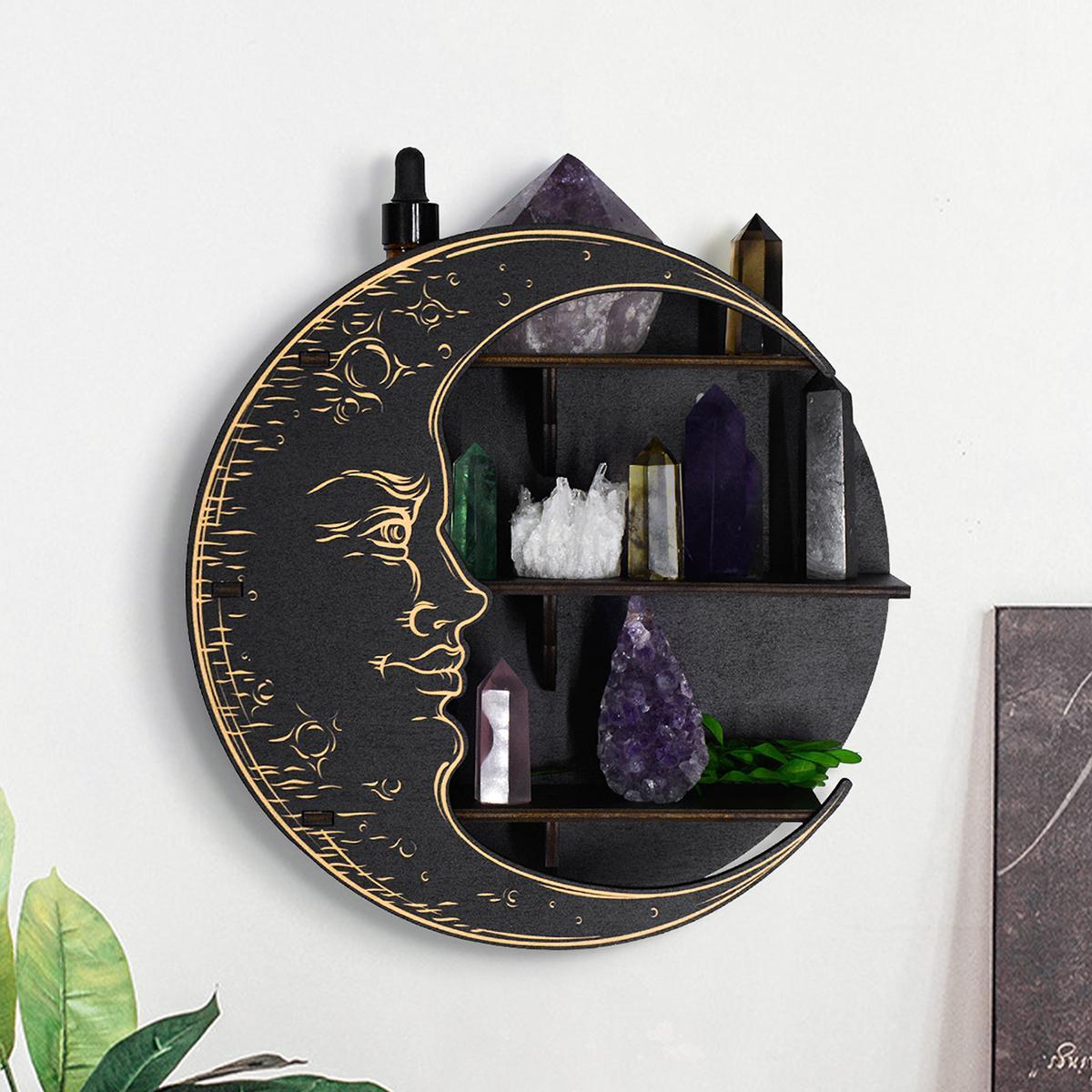 Moon Design Wall Rack for Room Decor, 1 Count Creative Home Decor Wooden Shelf for Ornaments Display, Wall Mounted Storage Rack, Hanging Wall Decor, Wall Mounted Organizer