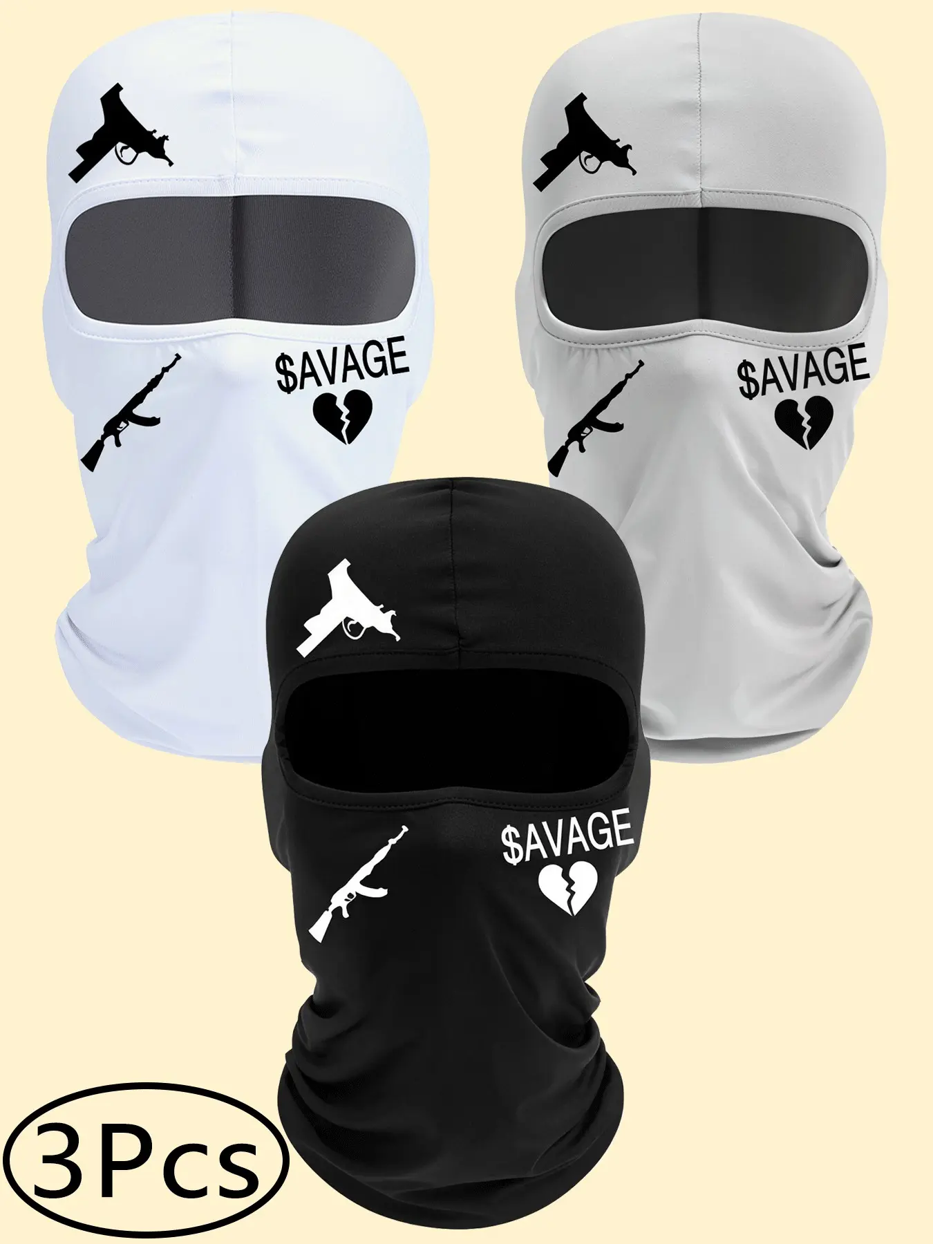 3pcs Ski Mask Balaclava Single Hole Knit Cycling Head Cover Lightweight Ski Mask Exquisite Embroidery Black Classic Breathable Printed Scarf for Summer Outdoor, Hiking Mountain Sports Headband, Motorcycle Headgear Hat