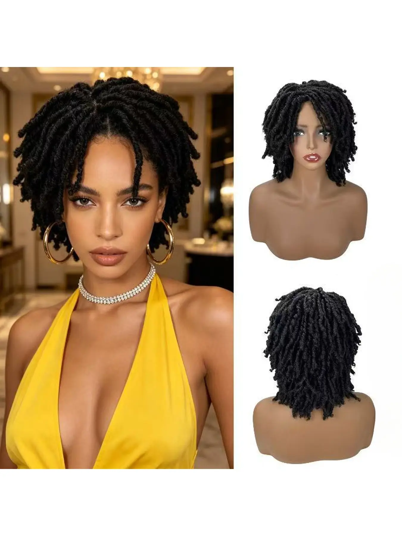 Women's Synthetic Dreadlock Head Cover Short Curly Lace Front Wig for Daily Use Fun Edgy Style Comfortable Lightweight Design