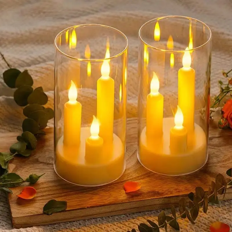 2pcs LED Flameless Candle Light, Warm Flickering Candlelight, Three Core Candles, Perfect Home Decor, Ideal for Indoor Holiday Scenes, Atmosphere Lighting, Led Candle Lamp