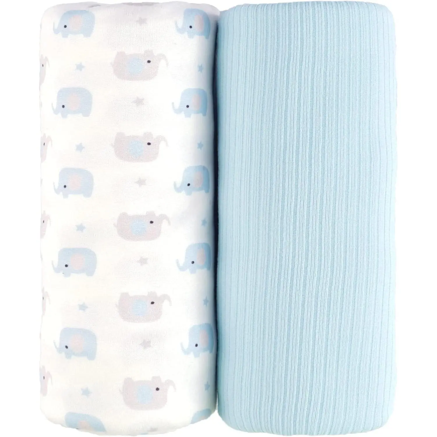 Ultra Soft Stretchy Jersey Swaddle Blanket for Baby Boy Newborn, Elephant Print Receiving Wrap, 40 x 30 Inches, 2 Pcs(Gift)