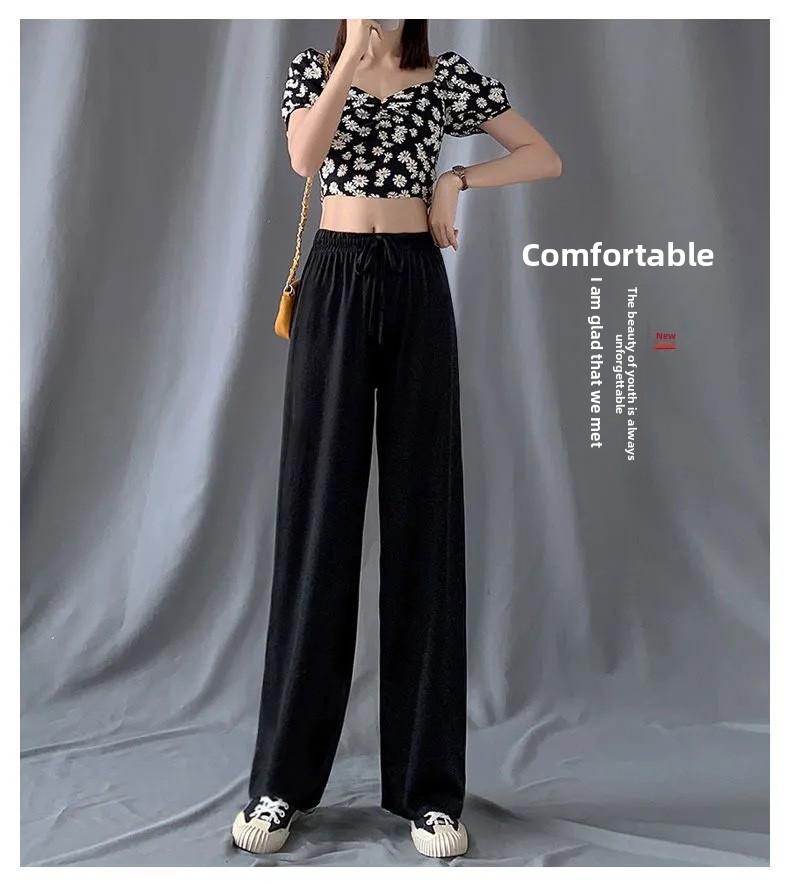 Women's Summer Ice Silk Wide Leg Pants High Waist Loose Fit Straight Leg Trousers Korean Style Breathable Casual Pants for Students 2026 New Arrival