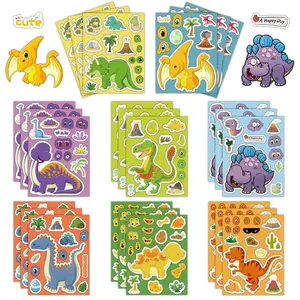 8 Sheets Cute Dinosaur Puzzle Stickers Make a Face Decals Stickers For Notebook Phone Laptop DIY Decoration Waterproof Stickers