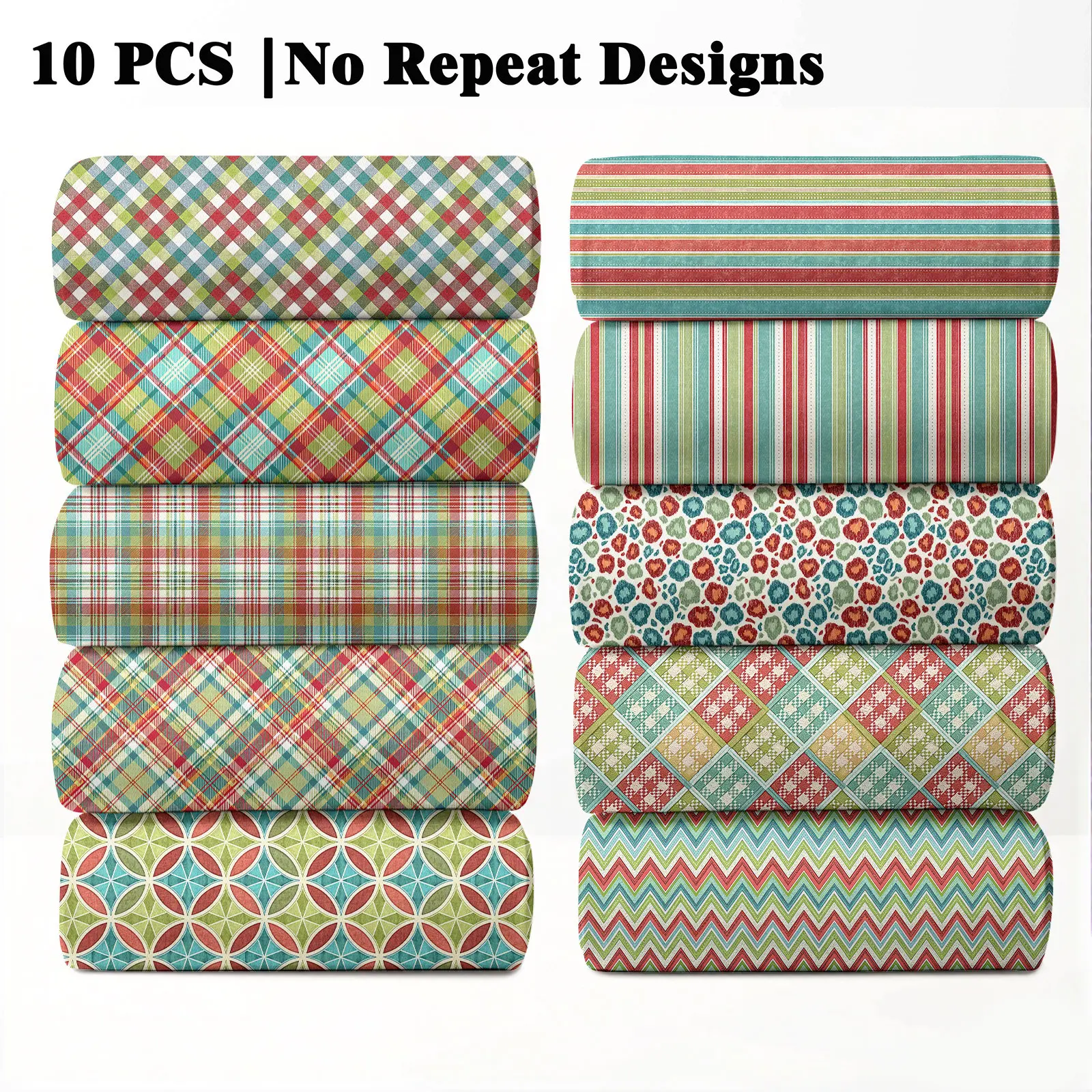 10PCS Retro Print Fabric, No Repeat Designs, 23x55cm (9x22in) Nostalgic Vintage Casual Style Pattern Quilting Home Decor DIY