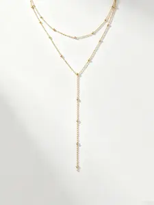 1pc Gold Plated Double Layer Beaded Y Drop Necklace Dainty Satellite Bead Layered Chain Long Lariat Necklaces, Layering Necklace, Minimalist Stainless Steel Hypoallocated Jewelry Accessories Women Daily Wear Birthday Gifts Viral TikTok Fashion