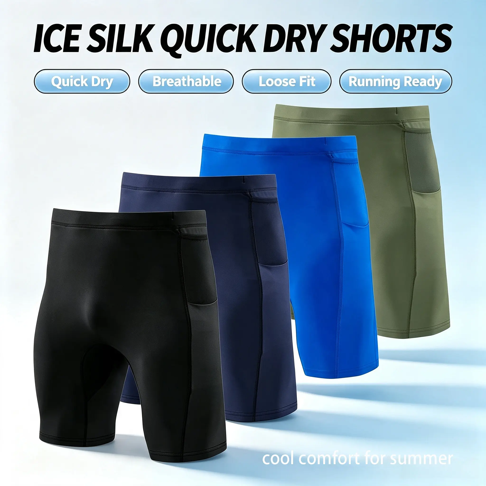 2026 Men’s Blank Ice Silk Quick Dry Shorts, Budget Alternative Outdoor Air Cooling Casual Shorts, Loose Breathable Stretch Sweat  Sports Running Shorts, Plain Blank Summer Athletic Shorts for Fitness, Jogging, Daily Outdoor
