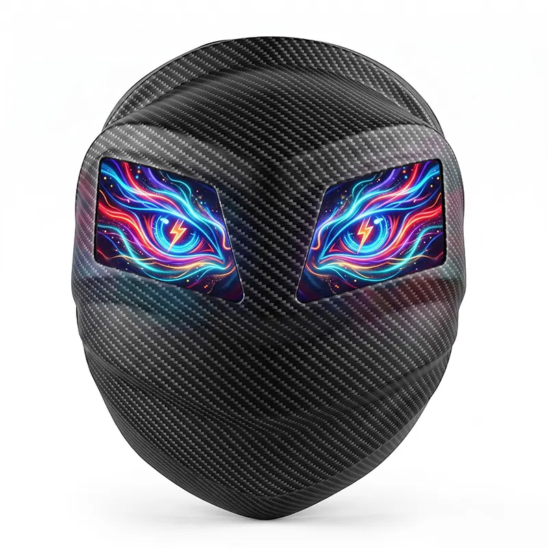 LED Knight Hard Shell Backpack, Black Carbon Fiber Texture, Smart Wireless Programmable Screen, 15.6" Laptop Compatibility, USB Port, DIY Animation, Men’s Biker Motorcycle Riding Gear (Power Bank Not Included)