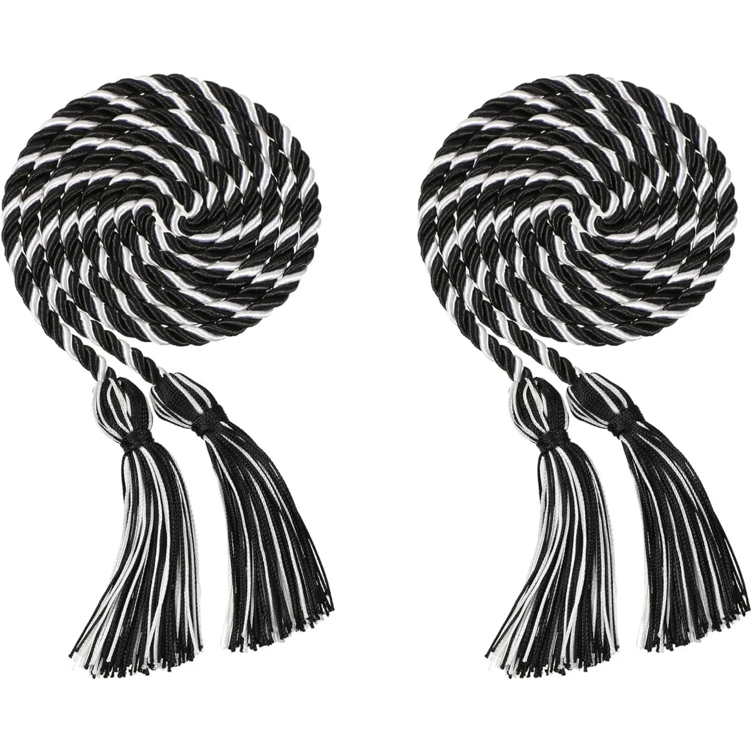 2Pcs 68" Graduation Multi Color Braided Honor Cords with Tassel for High School Bachelor Master Doctor (Black White)