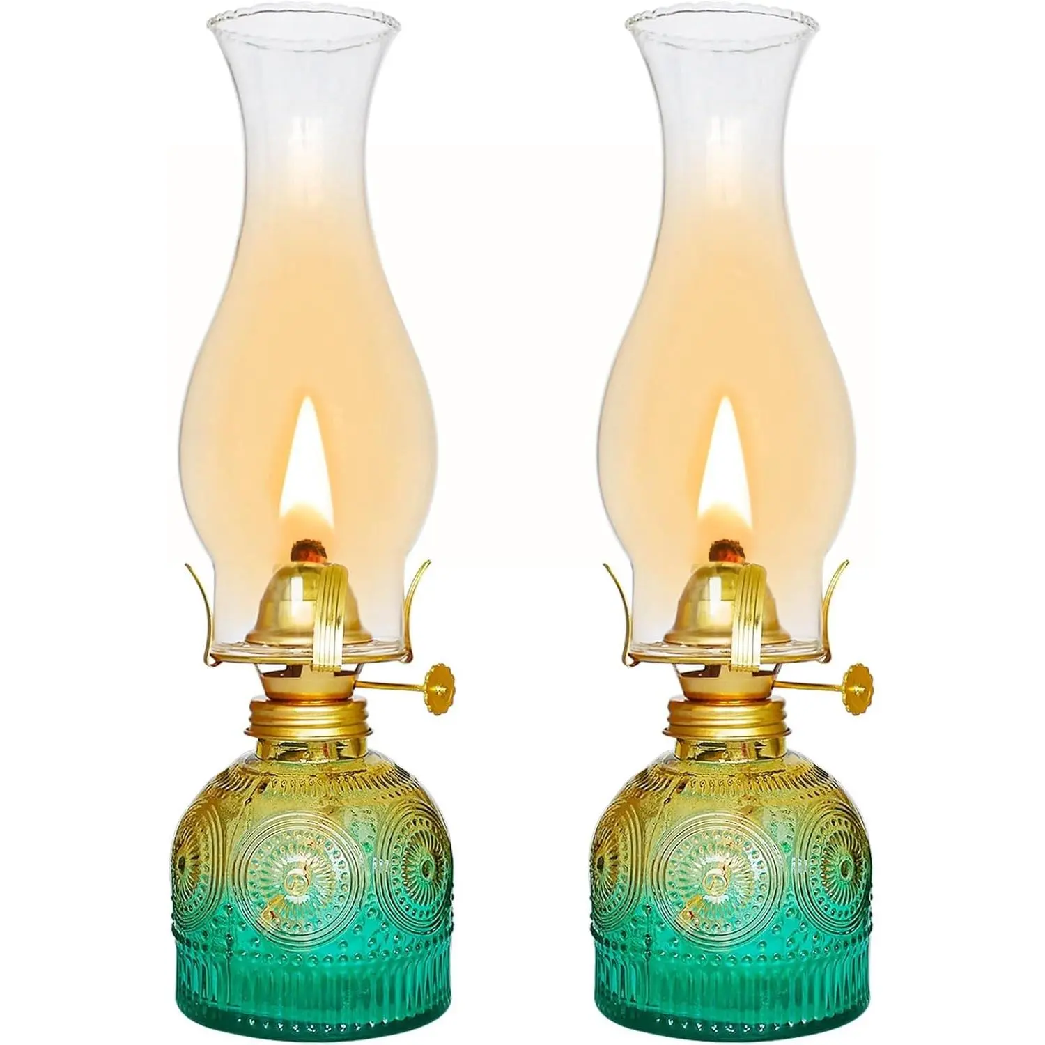 2 Pack Large Chamber Clear Glass Kerosene Lamps, 11" Vintage Hurricane Oil Lanterns for Indoor Use, Home Tabletop Decor & Lighting
