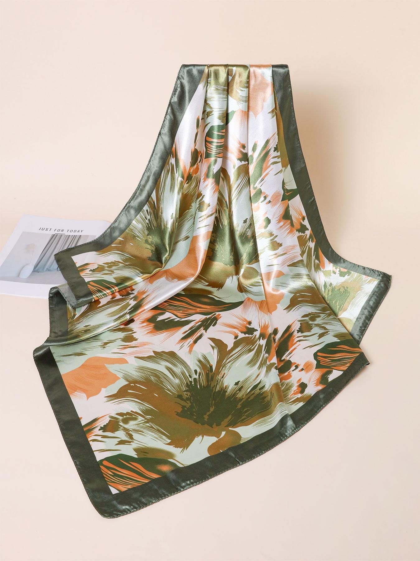 Women's Elegant Random Print Square Scarf, Fashionable Soft Satin Scarf for Daily Wear, Casual Versatile Hair Accessories for Women & Girls, Fashion Hair Scarves