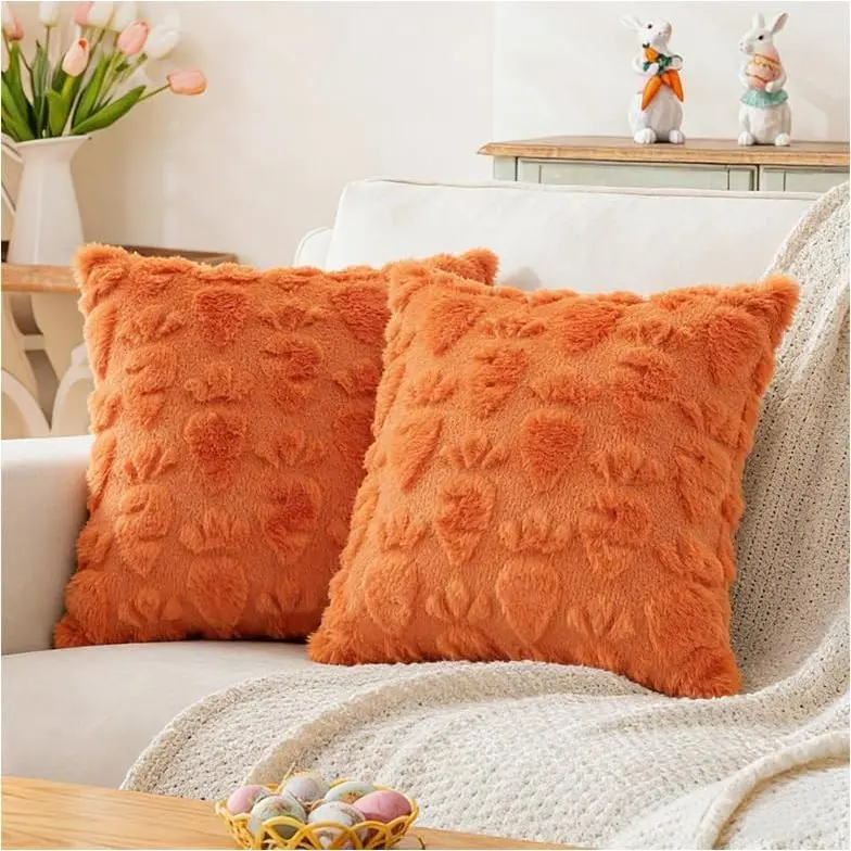 Easter Pillow Covers 18x18 inch, Set of 2 Soft Faux  Orange Carrot Throw Pillowcases for Bedroom Sofa Couch Living Room Spring Happy Easter Decorations