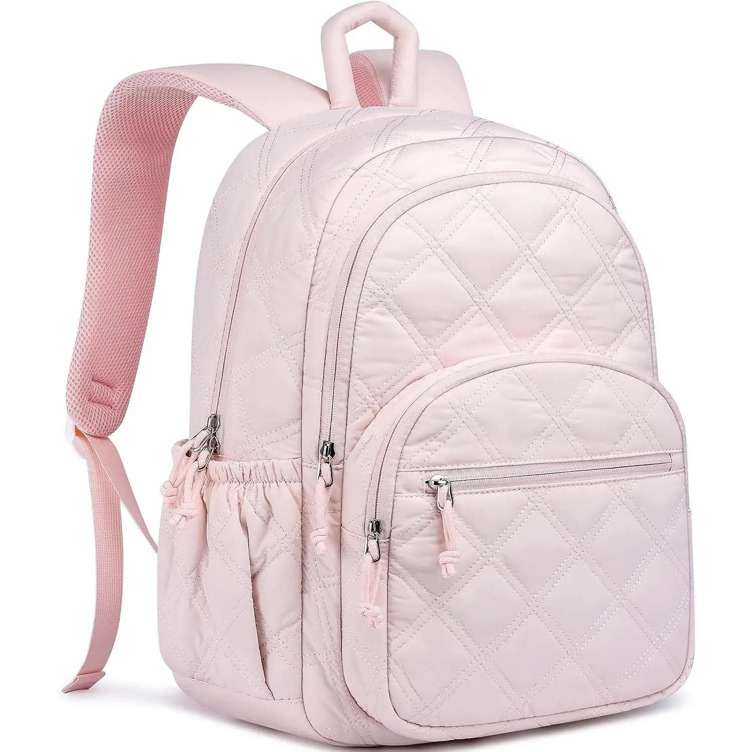 Backpack for Women Travel Bag: 15.6 Inch Laptop Backpacks Quilted College Bookbag Lightweight Casual Daypack Water-Resistant Computer Backpacks for Students Teacher Work Pink
