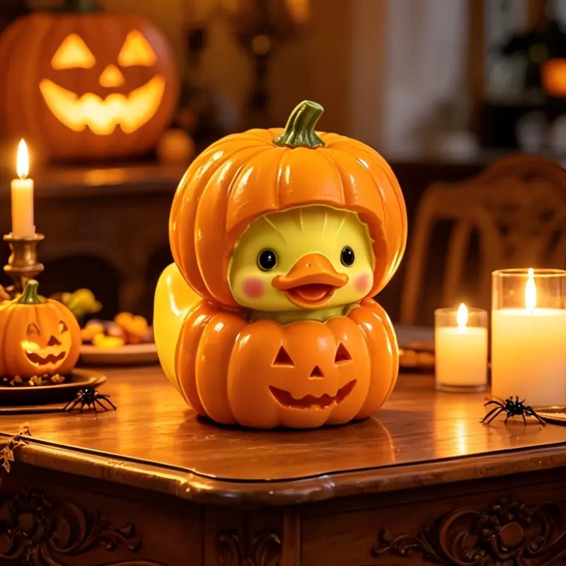 Halloween Pumpkin Duck Resin Figurine, Creative Cartoon Desktop Decor, Cute Holiday Home Ornament, Hand-Painted Resin, Perfect for Parties & Kids' Rooms