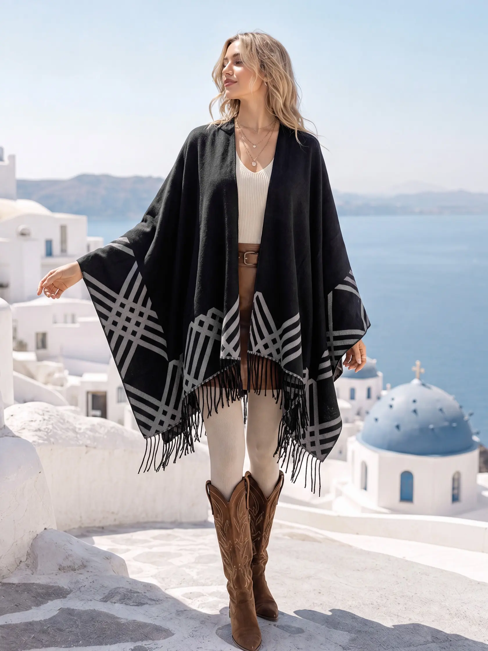 Thick Warm Plaid Shawl, Unisex Casual Striped Scarf, Loose-Fit Fall&winter Cover-Up, Multi-Functional Indoor Outdoor Blanket