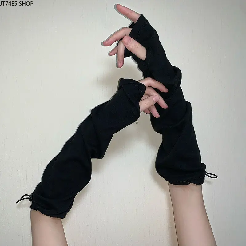 Functional Wind Punk Sunscreen Casual Loose Pile Gloves Personalized Drawstring Functional Hip Hop Black White Finger Sleeves
