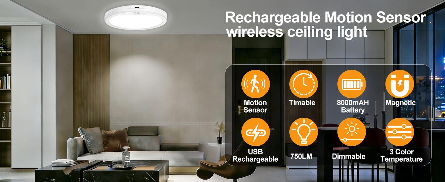 Sensor Ceiling Light with Remote Stick on Closet Light Battery Operated Ceiling Lights for Shower Shed Hallway Porch Stairs