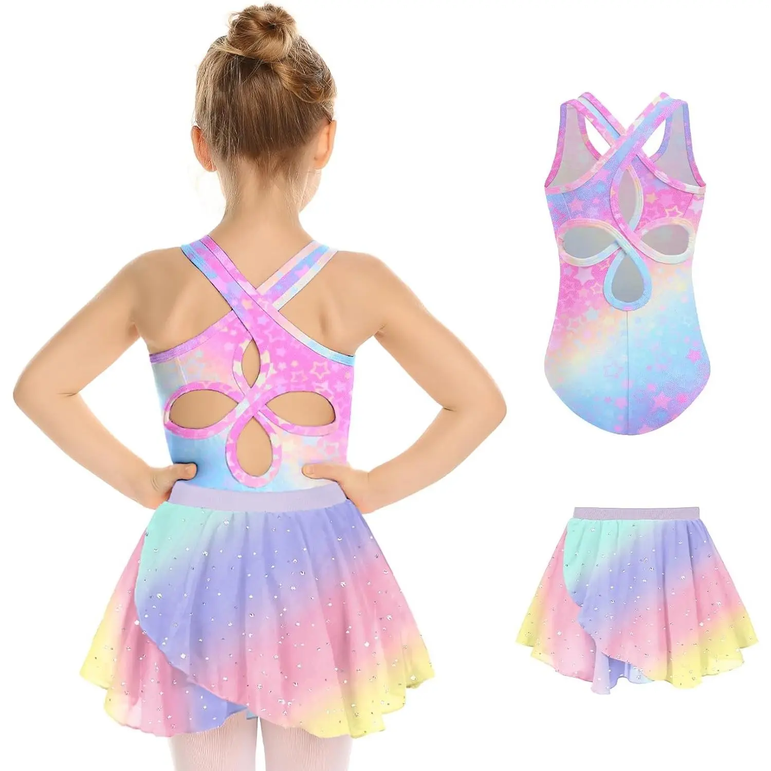 Girls Ballet Leotards Hollow Back Dance Dress with Skirt Combo | Toddler ballet leotards sleeveless hollow back dance ballerina outfit with removable skirt sets,soft,stretchy fabric