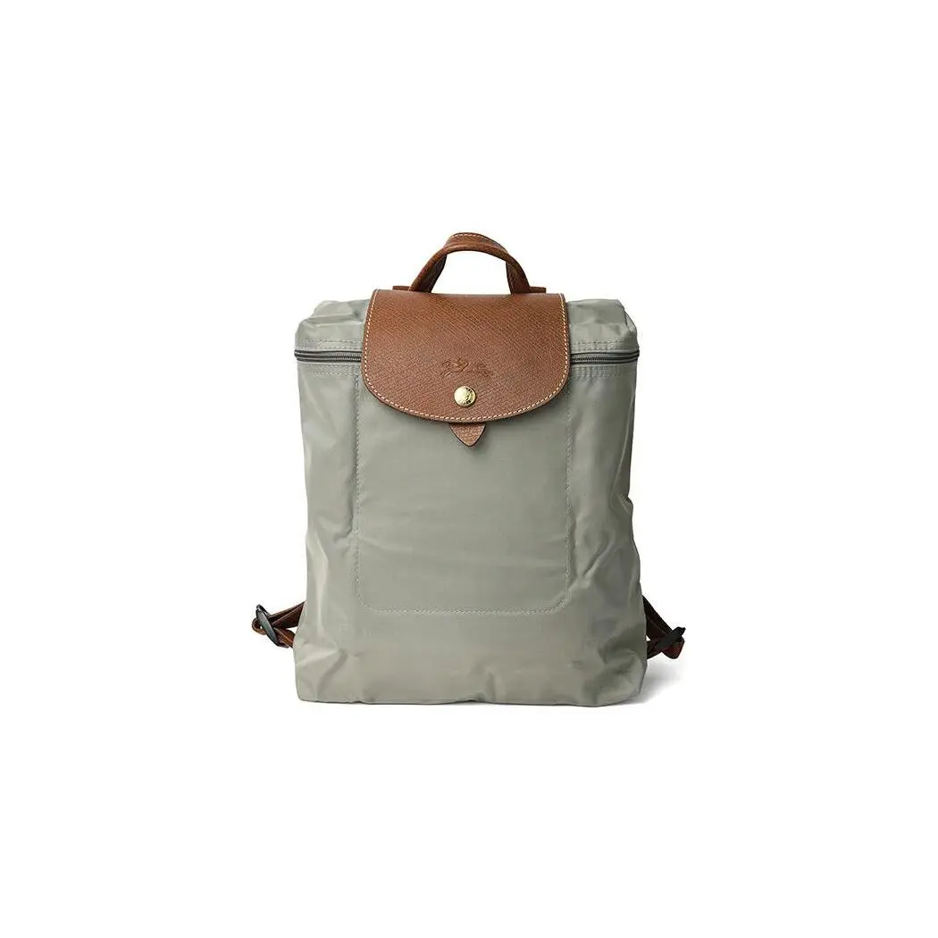 Longchamp Le Pliage Original 26 Backpack for Women – Two-Tone Zipper Closure with Recycled Canvas and Leather Trim – Dove Gray