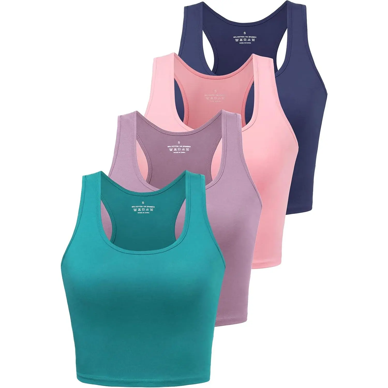 Women Cotton Racerback Workout Crop Tank Tops 4 Pack Casual Sports Yoga Athletic Exercise Undershirts