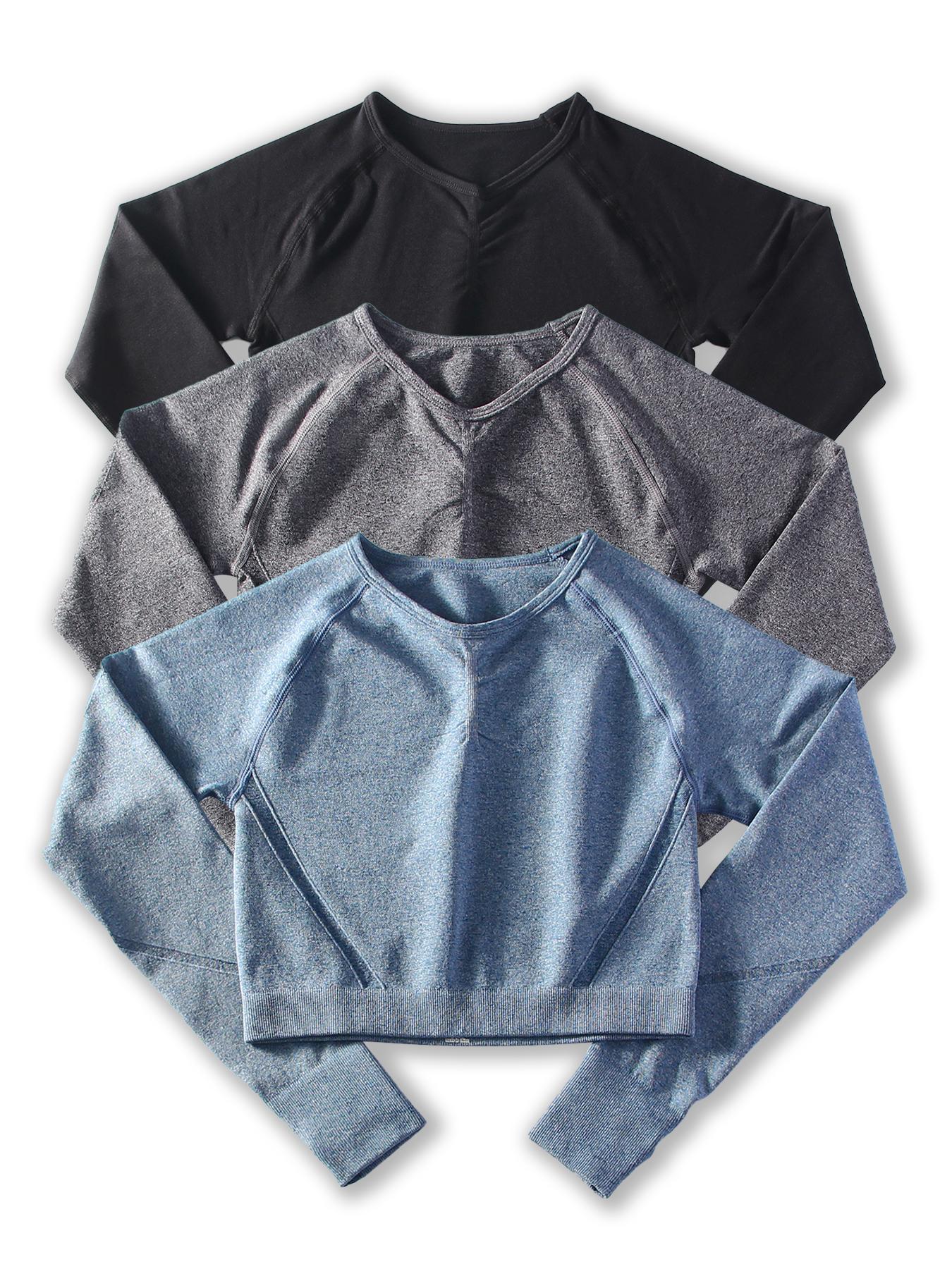 Women's Solid Raglan Sleeve Crop Sports Tee, Sporty Breathable Comfortable Round Neck Long Sleeve T-shirt for Yoga Gym Workout, Ladies Sportswear for Spring & Fall, Athletic Yoga Tops