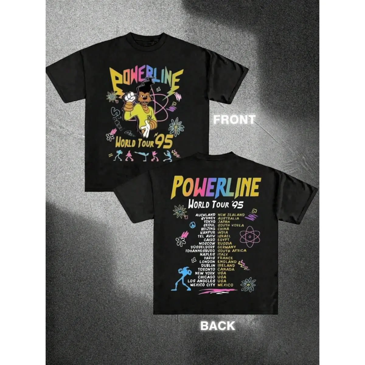 Men 1Pcs 100%  220g Double - Sided Digital Print T - Shirt For Powerline's World Tour '95,back to school,back to school shopping
