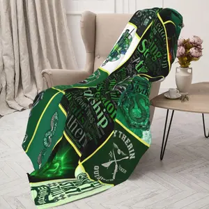Slytherin House Fleece Throw Blanket, Green and Black, Word Cloud Design with House Symbols, Magical School Theme for Home Office Travel Camping Suitable as a gift sizes 60*80,30*40 ,40*50 50*60