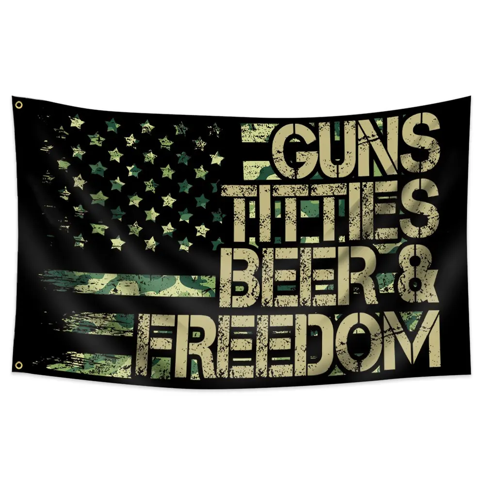 Guns Titties Beer & Freedom Flag 3x5ft, Funny American Liberty Banner, Party Decoration Flag, Home Party Decorations, Indoor Outdoor Use, Ceremony Decor