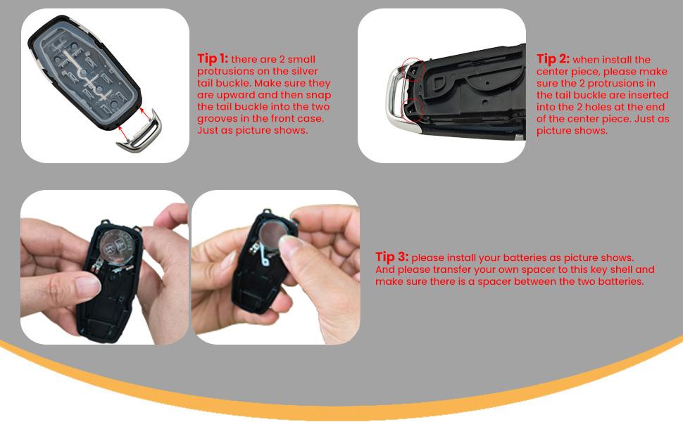 Key Fob Shell Case Replacement Fits for Ford F150 F250 2015 2016 2017 FCC ID:M3N-A2C31243300 P/N:164-R8117 Keyless Entry Remote Control 5 Button Pad Cover