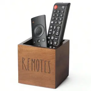 1pc Wooden Remote Control Holder, TV Remote Organizer, Desktop Remote Caddy, Nightstand, Living Room, Bedroom Media Storage Wooden Remote Box