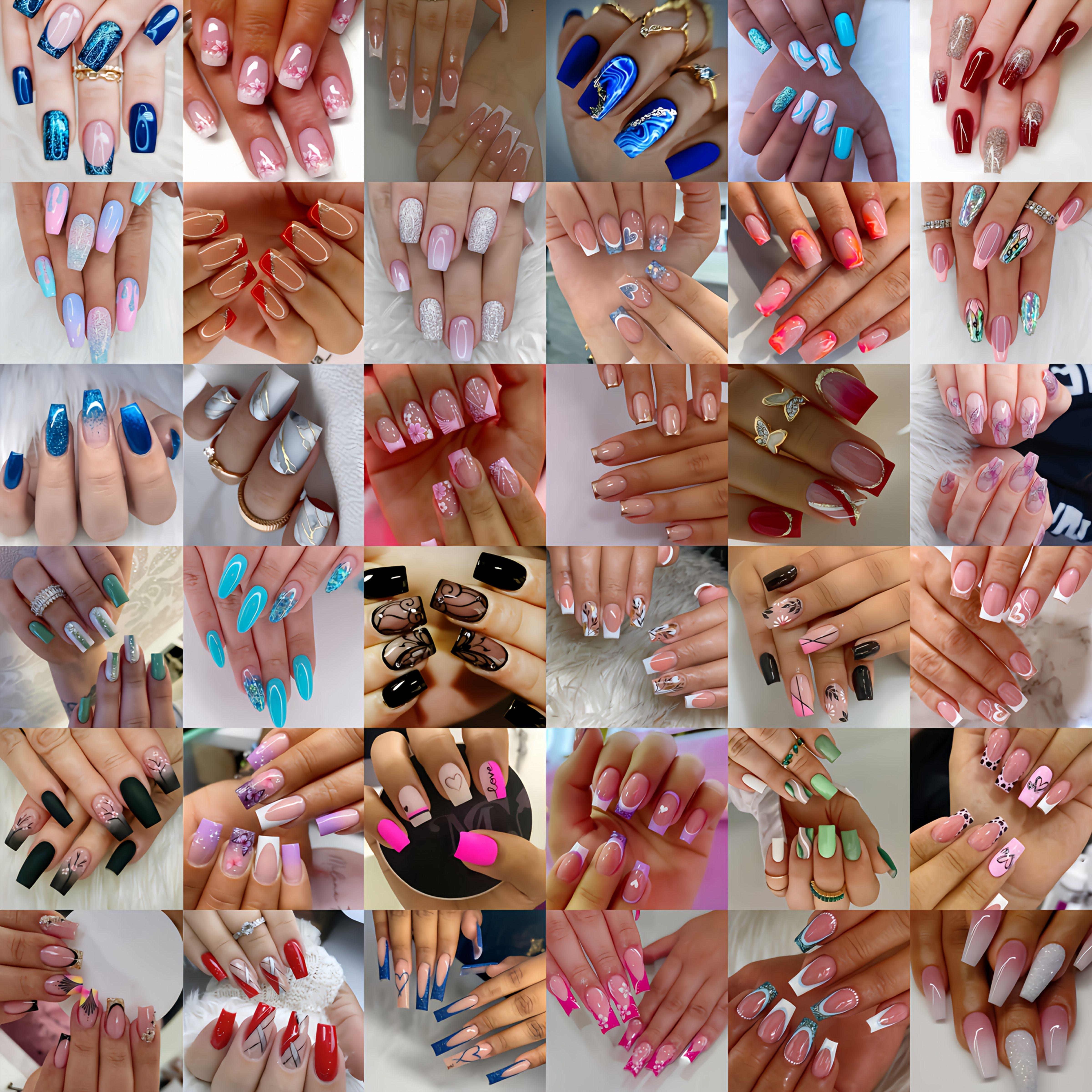 48 pieces/96 pieces/216 pieces of random nail art, short nail art, medium-long nail art, square nail art, simple and stylish nail art stickers, removable nail art, various colors of random nail art, suitable for Halloween, Christmas, spring, and autumn