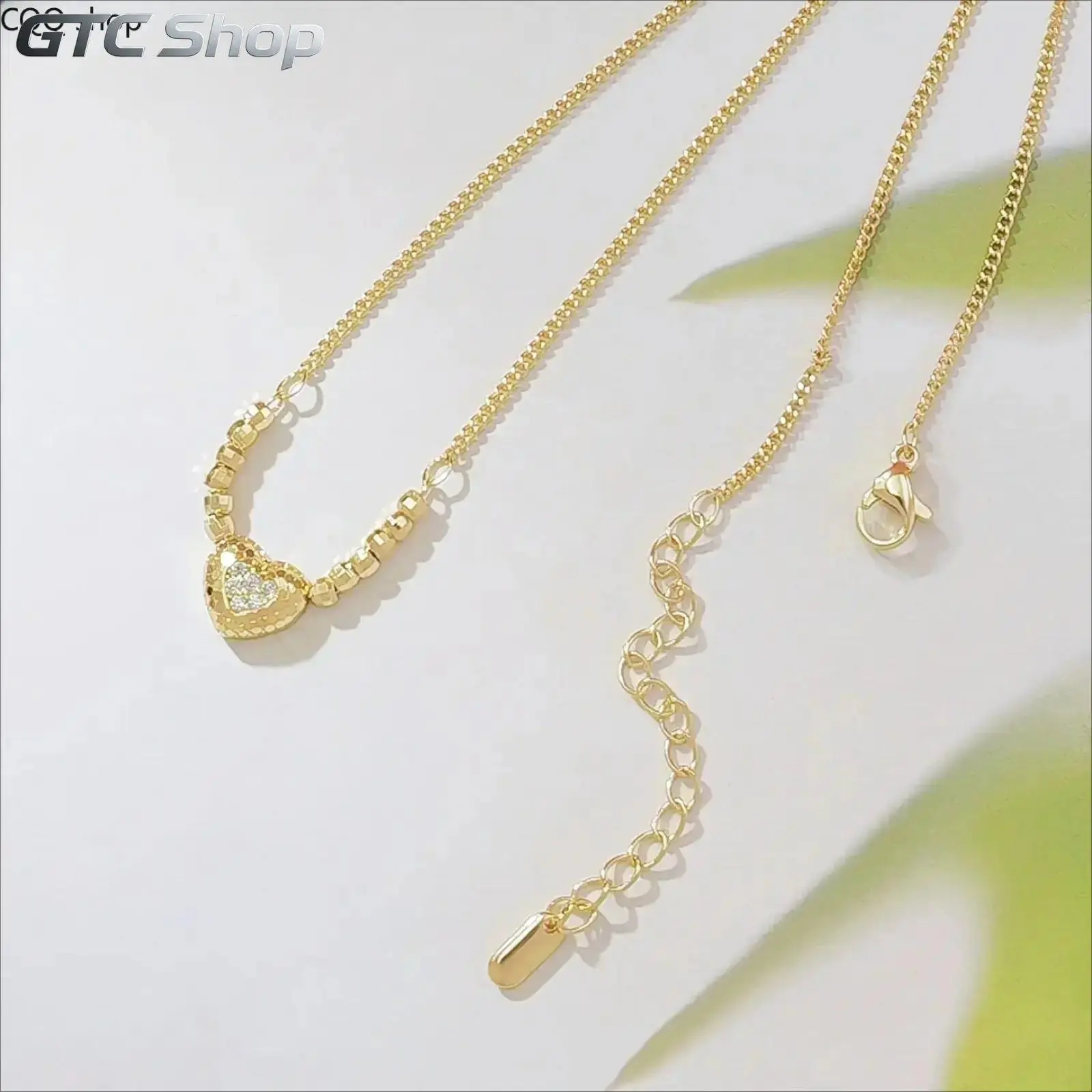 18K Gold Plated Heart Necklace for Women Sparkling Micro Pave CZ Love Pendant Faceted Yuanbao Chain Dainty Adjustable Choker Everyday Jewelry Gift