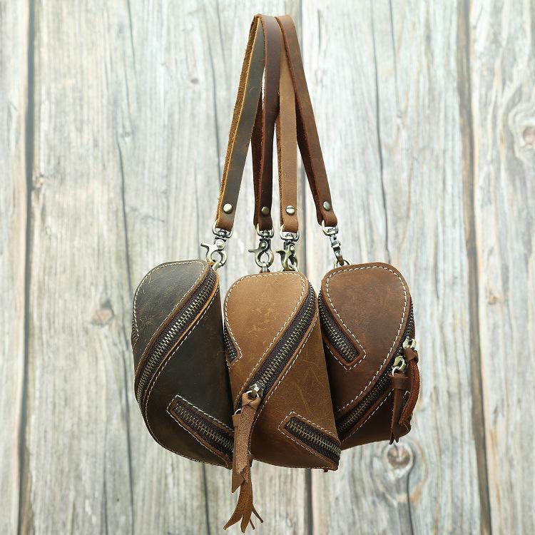 Men’s & Women’s Leather Key Bag, Retro Crazy Horse Leather Zipper Wallet for Car Keys, Card Holder, Stylish Key Organizer, Multi-purpose Keychain for Daily Use, Travel, Gifts