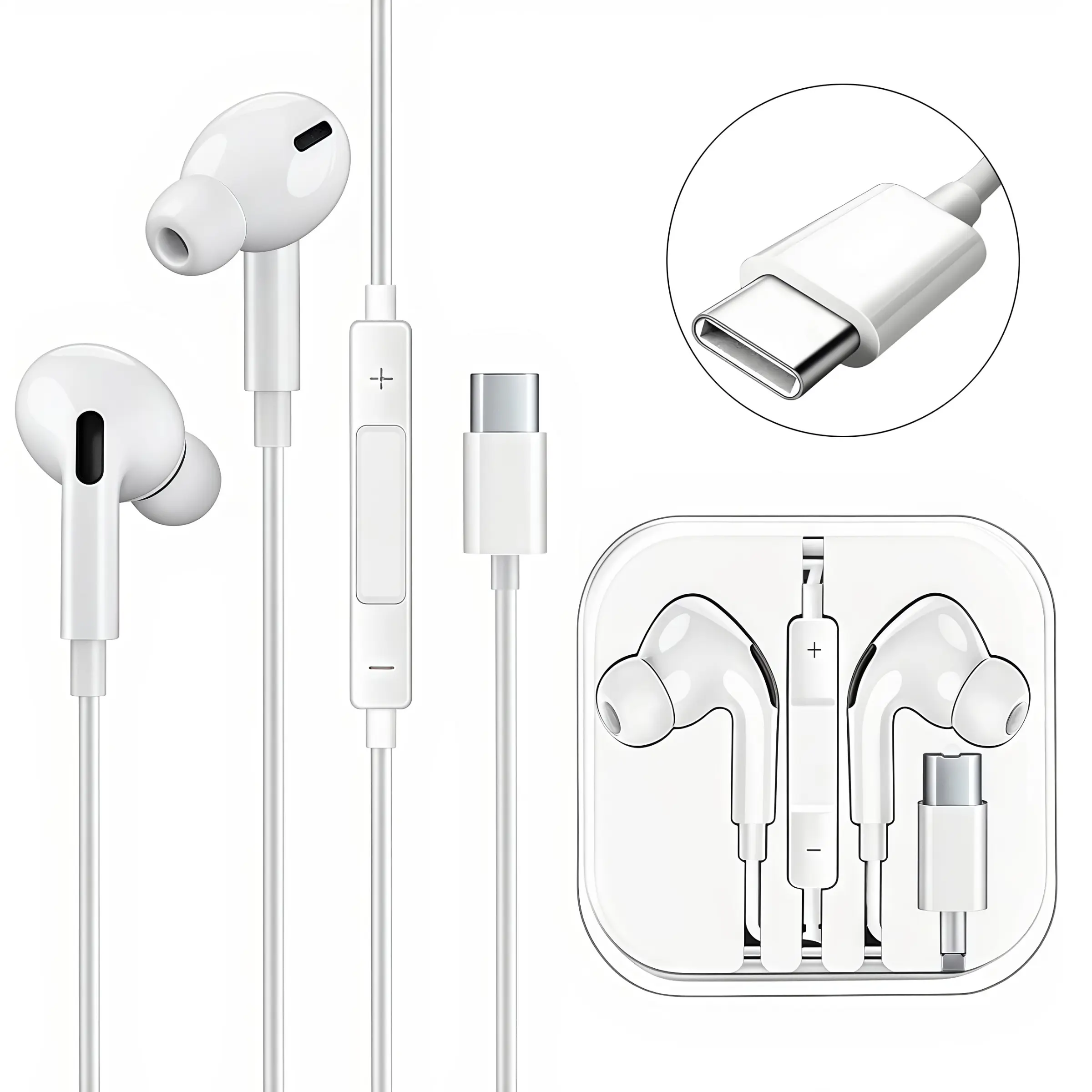 1 Pack USB-C Semi-in-Ear Wired Earbuds with Mic and Volume Control Compatible with Type-C Phones Tablets - White
