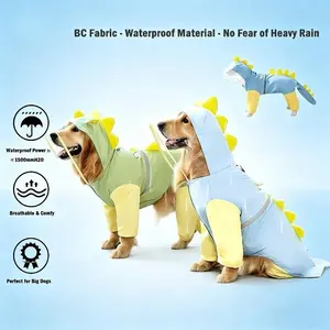 Playful Dinosaur Dog Raincoat, Waterproof Puppy Poncho with Detachable Tail, Cute Functional Rain Coat for Small & Medium Dogs