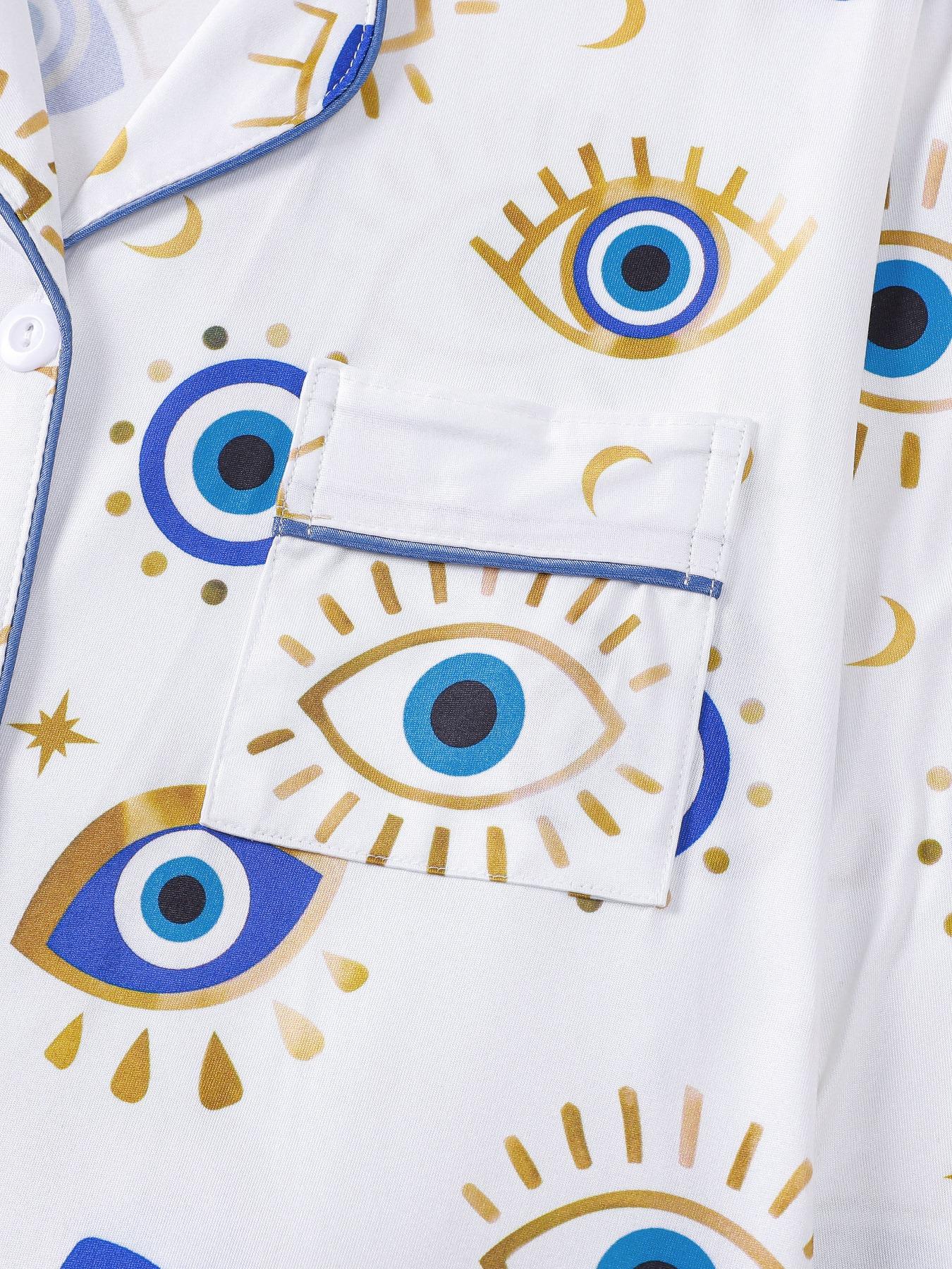 Women's Pajama Set, Long Sleeve Button Front Shirt & Elastic Pants, Comfortable Sleepwear & Loungewear for All Seasons, Casual Home Wear