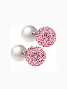 Elegant 925 Silver Crystal Rhinestone Earrings, Shell Bead Design, Dual Front Back Ball Studs, Women's Jewelry, 10mm Size
