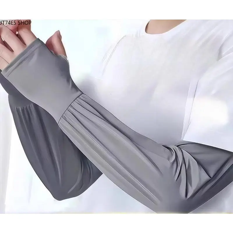 Oversized Wide Long Ice Silk Sun Sleeves for Men, Cooling UV Block Arm Guards Summer Outdoor Driving Fishing