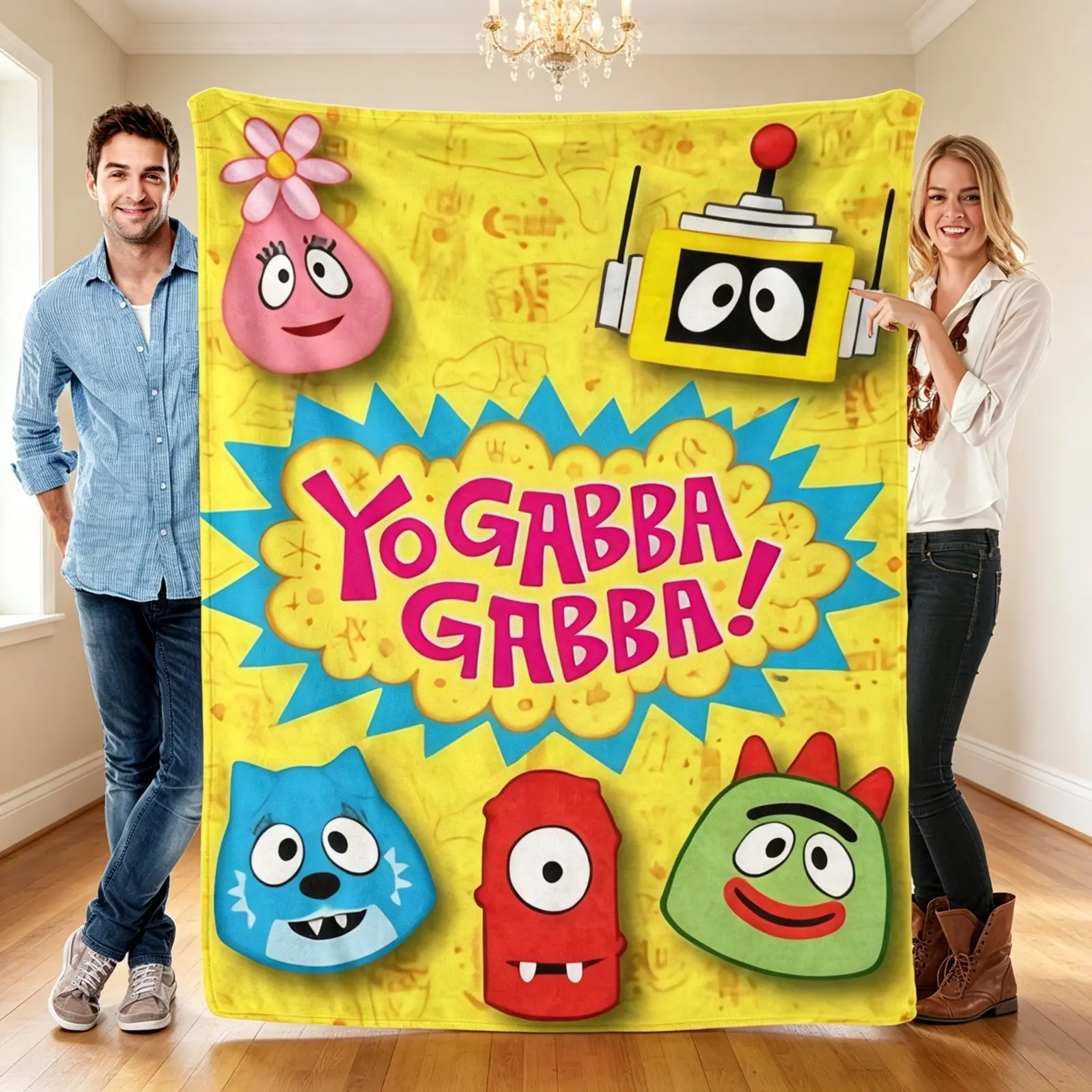 Yo Gabba Gabba! Cartoon Flannel Blanket Throw - Ultra Soft Plush Printed Fleece Blanket, Cozy Lightweight All Season Sofa Bed Couch Office Travel Throw, Machine Washable Home Decor Tapestry Style Gift for Kids Adults Family,