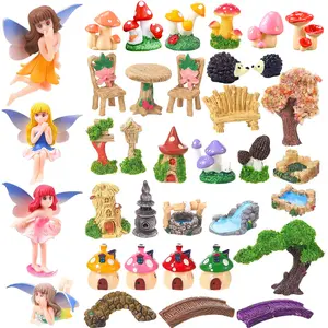 36pcs Fairy Garden Accessories Fairy Garden Kit Mini Fairy Figurines Tiny Garden Decor Supplies Micro Landscape Mushroom House Fairy Animals Decor Outdoor Figures