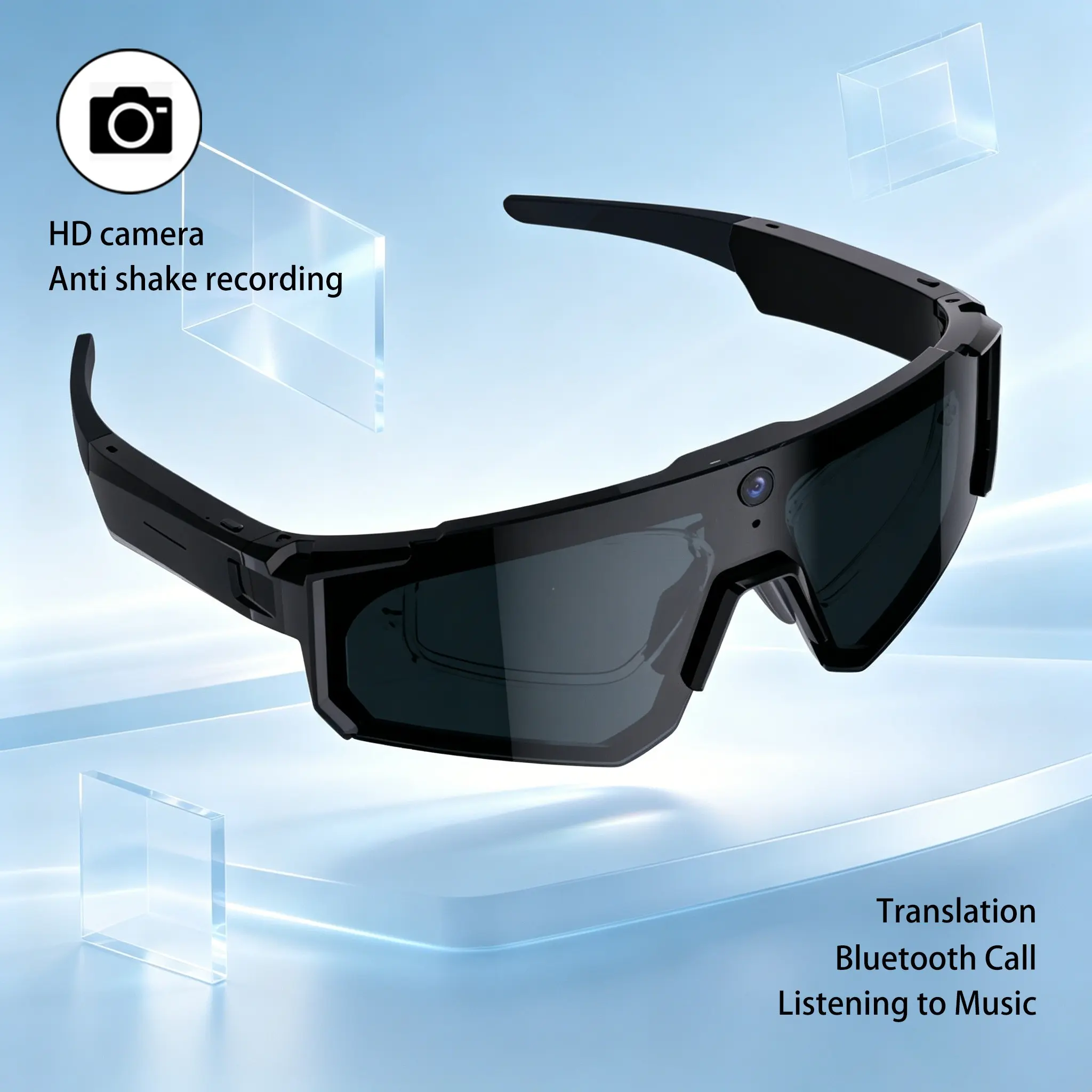 Polarized Sports Sunglasses, Camera Smart Glasses, 8MP Camera Anti-Shake Dual Stabilization (Physical + EIS ),Hands-free Video Recording, Bluetooth Call ,Music Control AI Translation 260Mah Battery IP64 Waterproof AI Sports Glasses