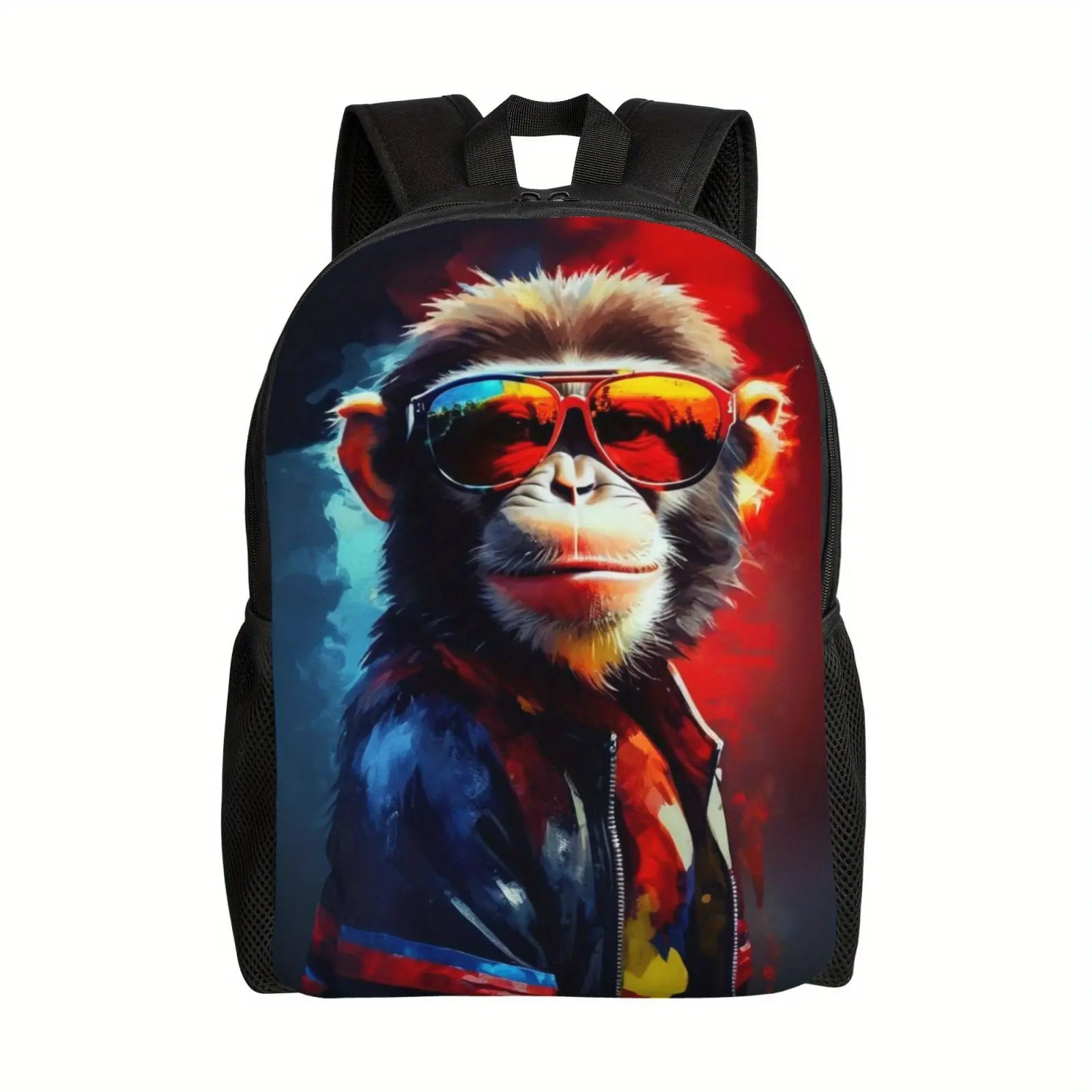 Retro Preppy Monkey Print Backpack for Teens - Minimalist Cartoon School Bookbag, Lightweight Machine-Washable Synthetic Bag, Waterproof High-Capacity Multi-Compartment, Anti-Shock Buckle, Leakproof Dustproof, 1 Size, Prop 65 Safe (Everyday Carry Use), On