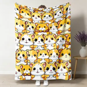 Hamster Blanket for Human, Flannel Cute Themed Stuffed Animal White Throw, Soft Nap Blanket for Home, Office, Boys, Girls, Women - Hamster Lovers Gifts