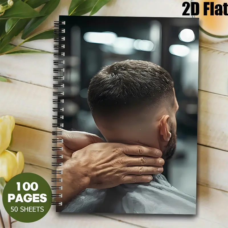 1pc Spiral Bound [2D]Flat Barber Shop Inspired Notebook Journal, Lined 100 Pages, 5.7X8.26 inch, Perfect for Hairdressing Notes, Grooming Ideas, Father's Day Gift for Men, Daily Salon Work Log, Birthday Present for Barbers and Beard Enthusiasts