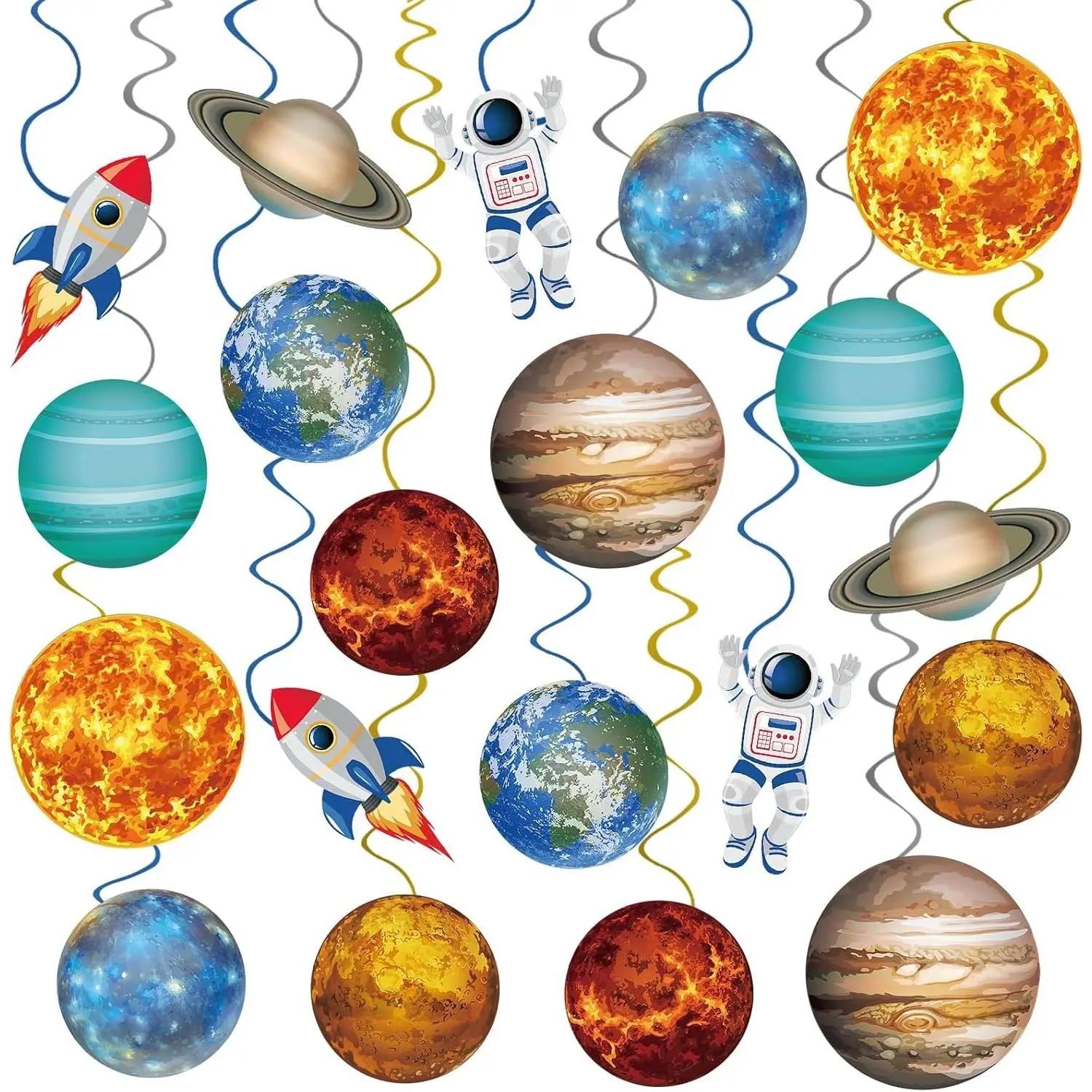 40Pcs Solar System Hanging Swirl Decorations, Outer Space Themed Ceiling Swirl Streamers for Space Themed Birthday Baby Shower Party Decor Supplies