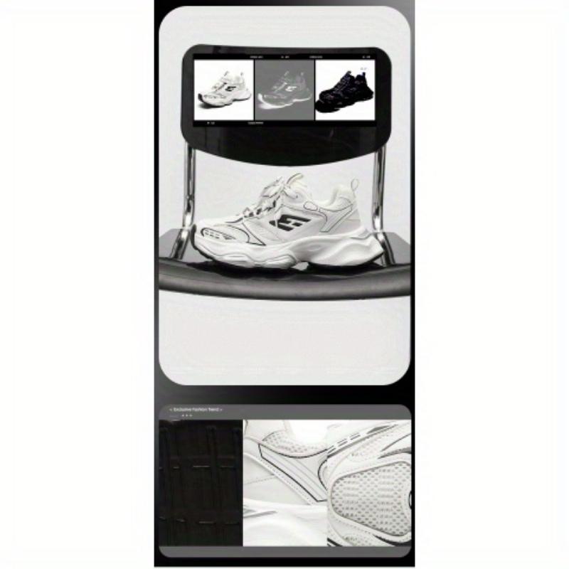 Unisex Thick-Soled Dad Shoes - Height-Increasing Lightweight Breathable Sneakers with Anti-Slip Wear-Resistant PU Sole, White & Black Athletic Design for Men & Women, Casual Outdoor Sports Shoes, Chunky Shoes, Heightboosting Footwear, Sleek Unisex Thick-Soled Dad Shoes - Height-Increasing Lightweight Breathable Sneakers with Anti-Slip Wear-Resistant PU Sole, White & Black Athletic Design for Men & Women, Casual Outdoor Sports Shoes, Chunky Shoes, Heightboosting Footwear, Sleek